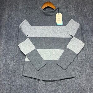 prAna Dessau Gray Colorblock Knit Sweater Mock Cowl Neck Recycled Wool Blend Med